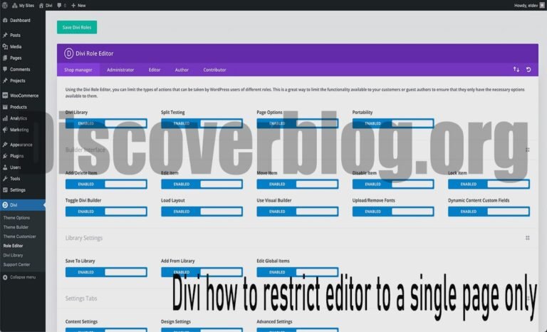 divi how to restrict editor to a single page only
